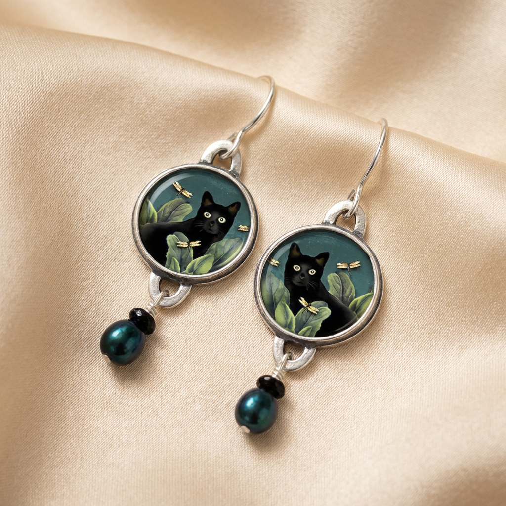 Talia Vintage Cat Dangle Earrings 1