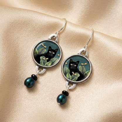 Talia Vintage Cat Dangle Earrings 1