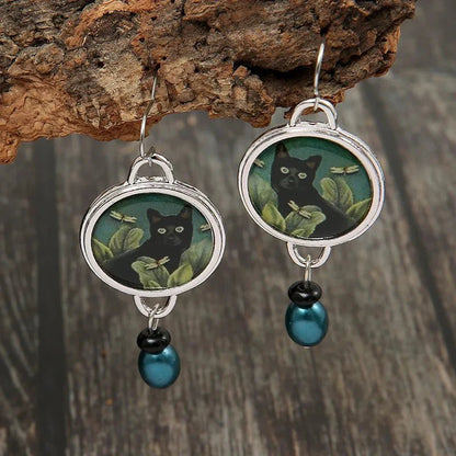 Talia Vintage Cat Dangle Earrings 3