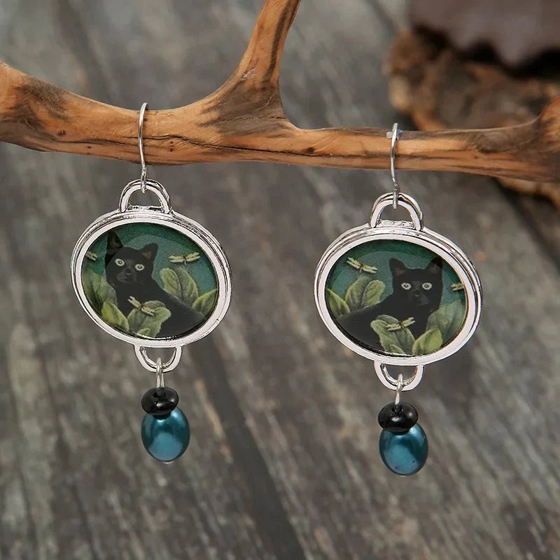 Talia Vintage Cat Dangle Earrings 4