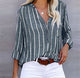 Women's striped V-neck blouse with long sleeves and button front