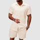 Men's two-piece jacquard set with short sleeve collared shirt and matching shorts