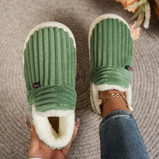 Unisex ribbed house slippers with plush lining