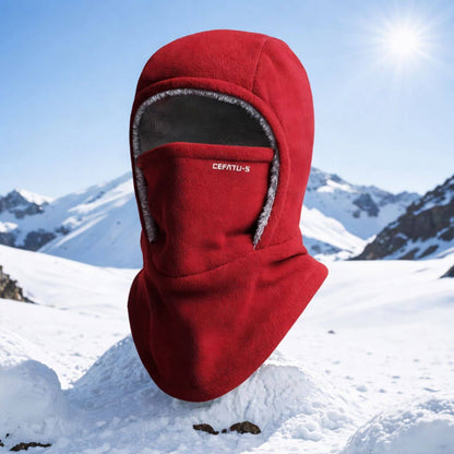 Full-coverage balaclava hood with face covering and extended neck panel