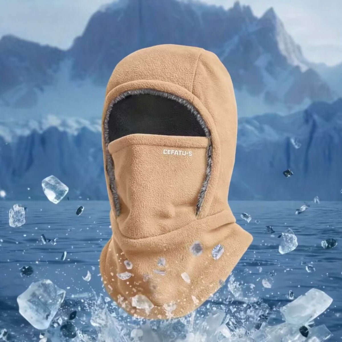 Full-coverage balaclava hood with face covering and extended neck panel