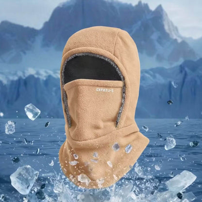 Full-coverage balaclava hood with face covering and extended neck panel