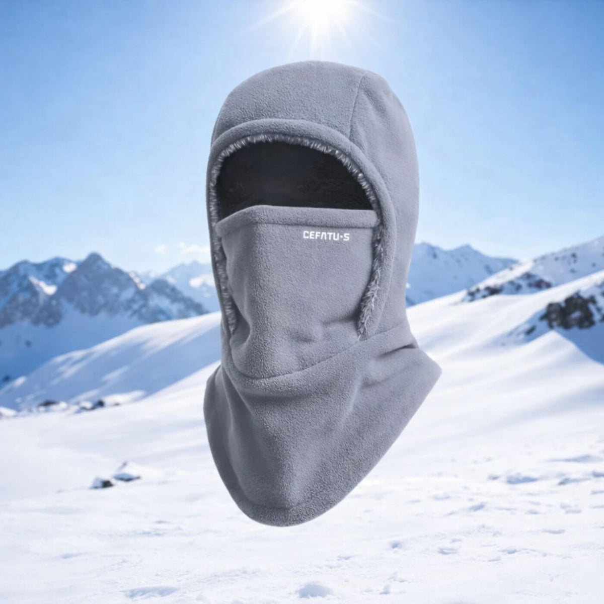 Full-coverage balaclava hood with face covering and extended neck panel