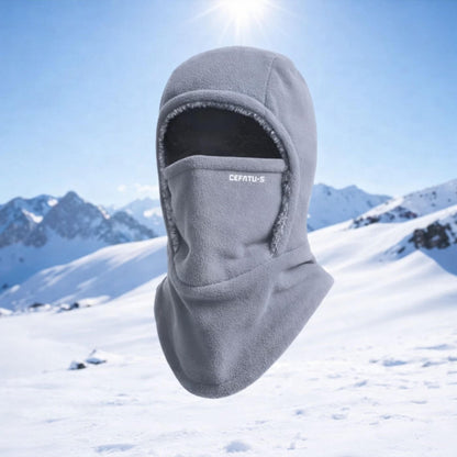 Full-coverage balaclava hood with face covering and extended neck panel