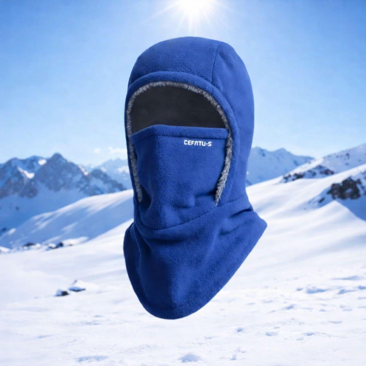 Full-coverage balaclava hood with face covering and extended neck panel