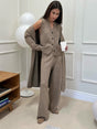 Women's three-piece knit set with long cardigan, sleeveless top and wide-leg trousers