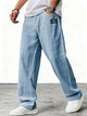 Men's Wide Leg Trousers, Elastic Waist, Blue