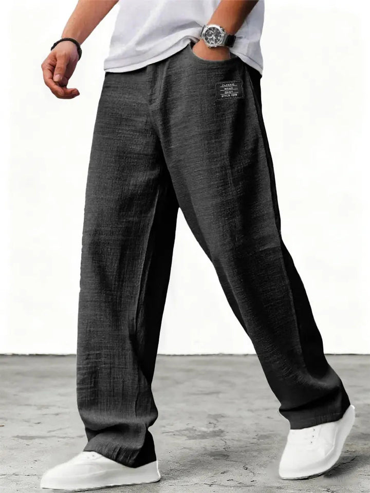 Men's Wide Leg Trousers, Elastic Waist, Blue