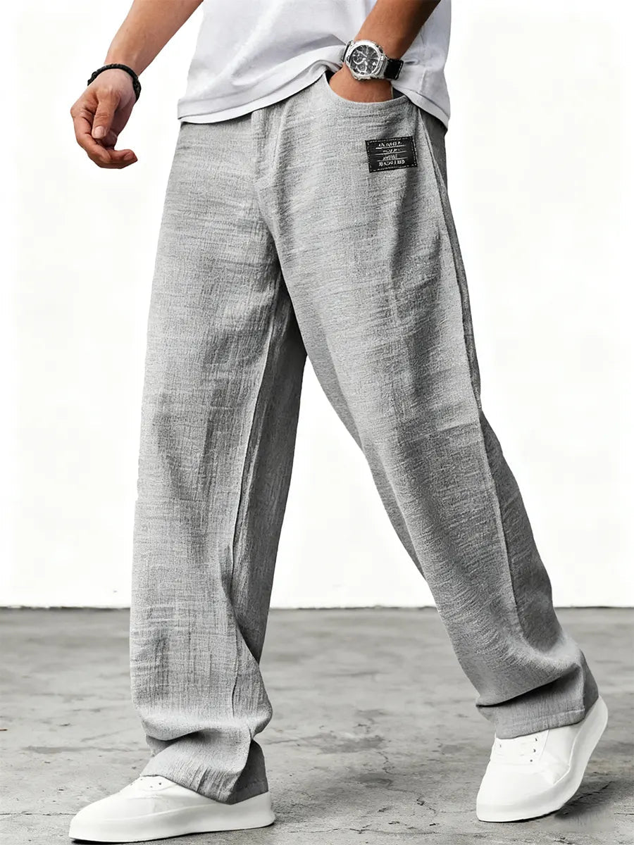 Men's Wide Leg Trousers, Elastic Waist, Blue