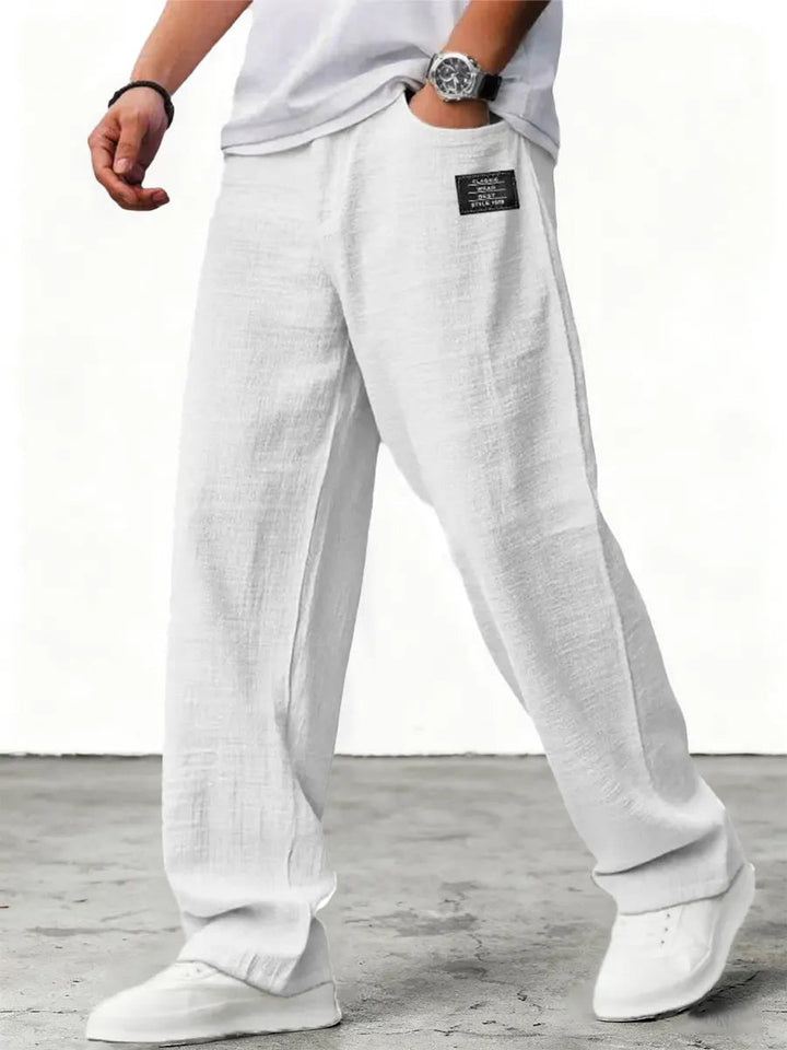 Men's Wide Leg Trousers, Elastic Waist, Blue