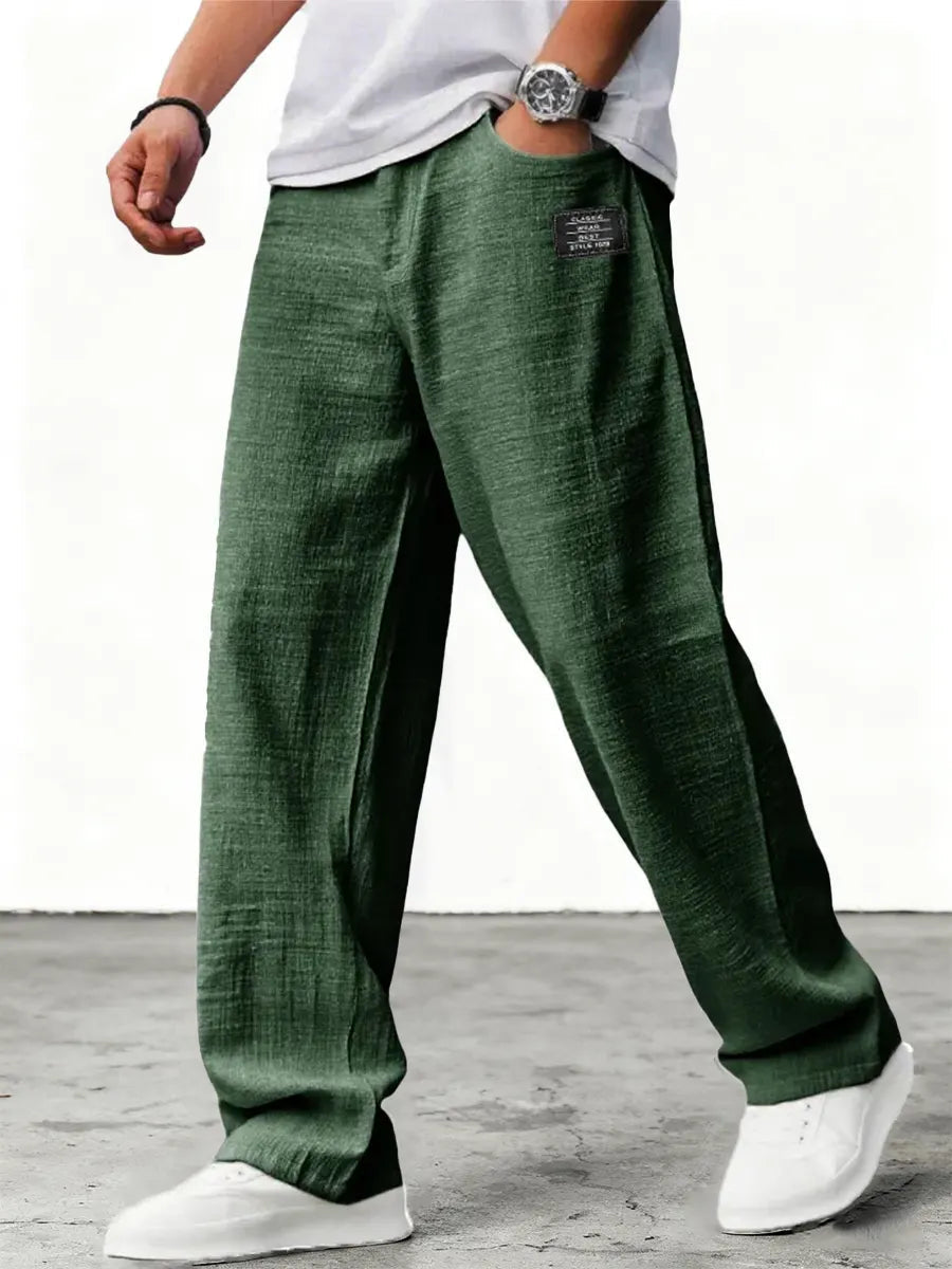 Men's Wide Leg Trousers, Elastic Waist, Blue