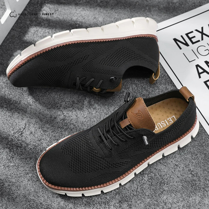 Men's textured lace-up sneakers with round toes and flat segmented soles