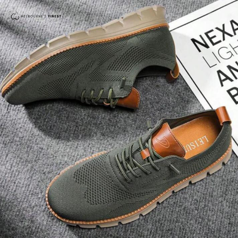 Men's textured lace-up sneakers with round toes and flat segmented soles