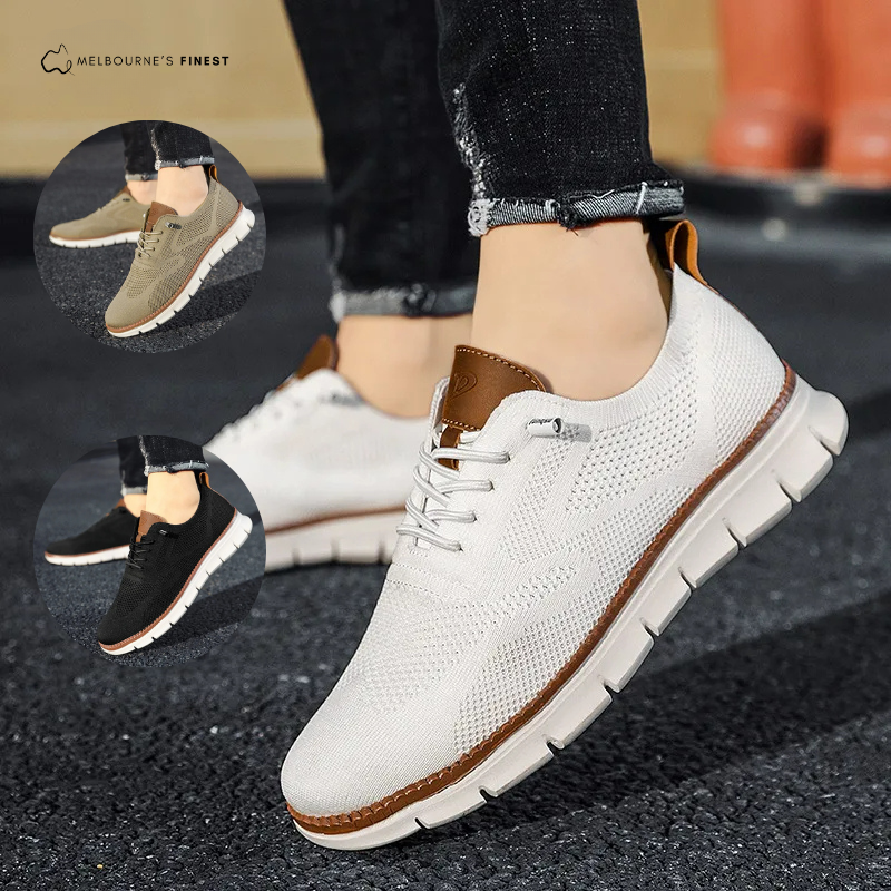 Men's textured lace-up sneakers with round toes and flat segmented soles