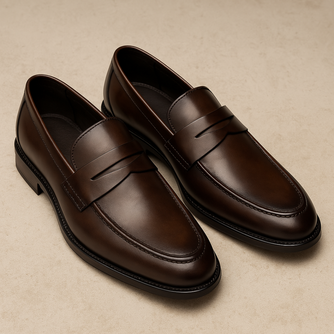 Men's penny loafers with stitched apron toe