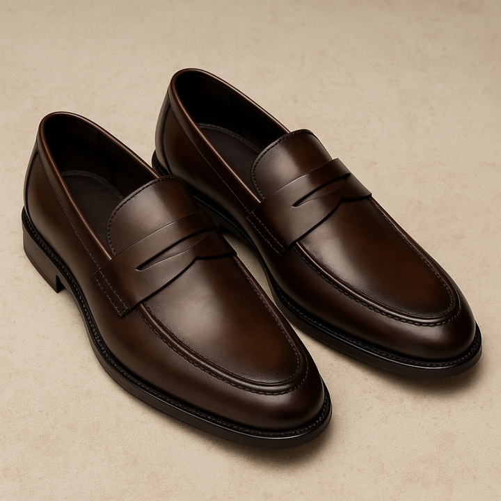 Men's penny loafers with stitched apron toe