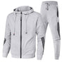 Men's hooded tracksuit set with zip jacket and striped jogger trousers