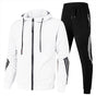 Men's hooded tracksuit set with zip jacket and striped jogger trousers