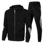 Men's hooded tracksuit set with zip jacket and striped jogger trousers