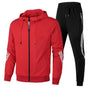 Men's hooded tracksuit set with zip jacket and striped jogger trousers