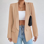 Women's open front long sleeve blazer with lapel collar and flap pockets