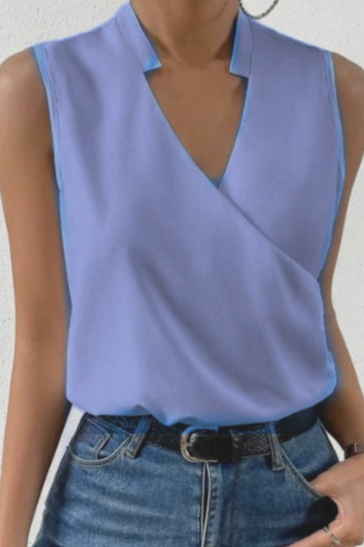 Women's Sleeveless V-Neck Blouse — Floral Wrap-Front Lightweight Summer Top