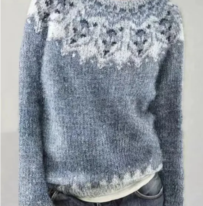 Women's grey Fair Isle pattern sweater with long sleeves