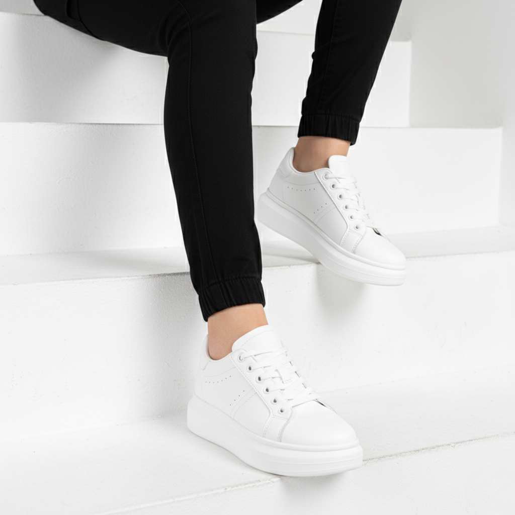 Unisex low-top platform sneakers with lace-up fastening and clean stitched panels