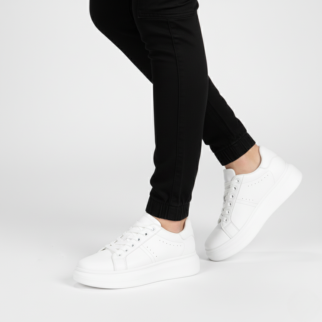 Unisex low-top platform sneakers with lace-up fastening and clean stitched panels