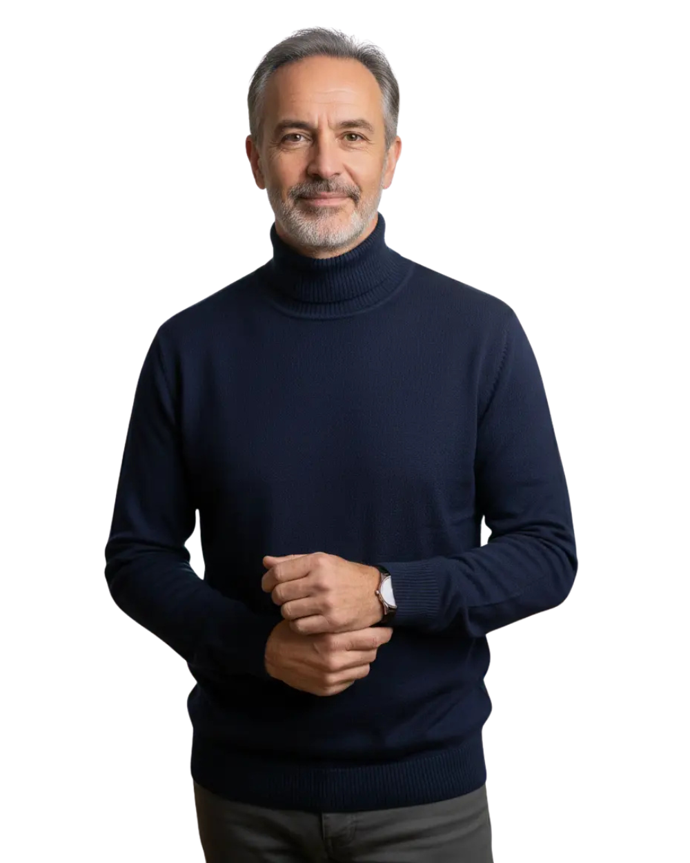 Men's plain turtleneck sweater with ribbed collar and cuffs