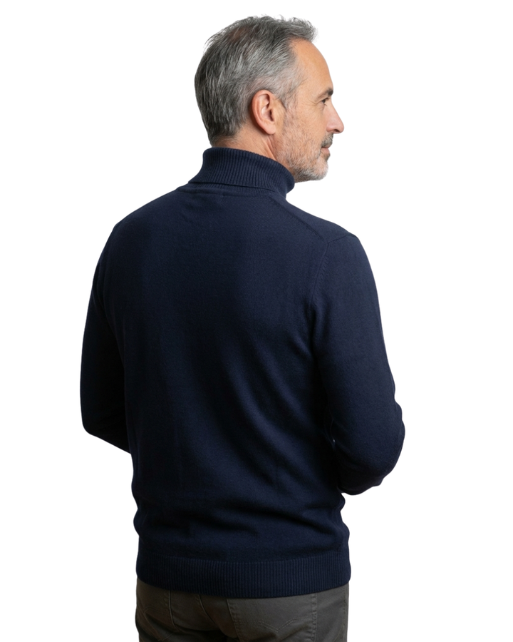 Men's plain turtleneck sweater with ribbed collar and cuffs