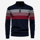 Men's striped quarter-zip mock neck sweater with long sleeves