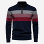 Men's striped quarter-zip mock neck sweater with long sleeves