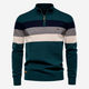 Men's striped quarter-zip mock neck sweater with long sleeves