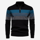 Men's striped quarter-zip mock neck sweater with long sleeves