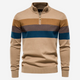 Men's striped quarter-zip mock neck sweater with long sleeves