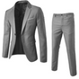 Men's two-piece suit with notched-lapel jacket and slim trousers