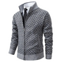 Men's geometric patterned zip-up sweater with stand collar and ribbed trims