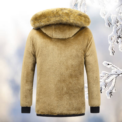 Men's hooded quilted parka with fur-look trim and plush-look lining
