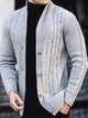 Men's ribbed knit cardigan with wide collar, long sleeves and button front