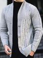 Men's ribbed knit cardigan with wide collar, long sleeves and button front
