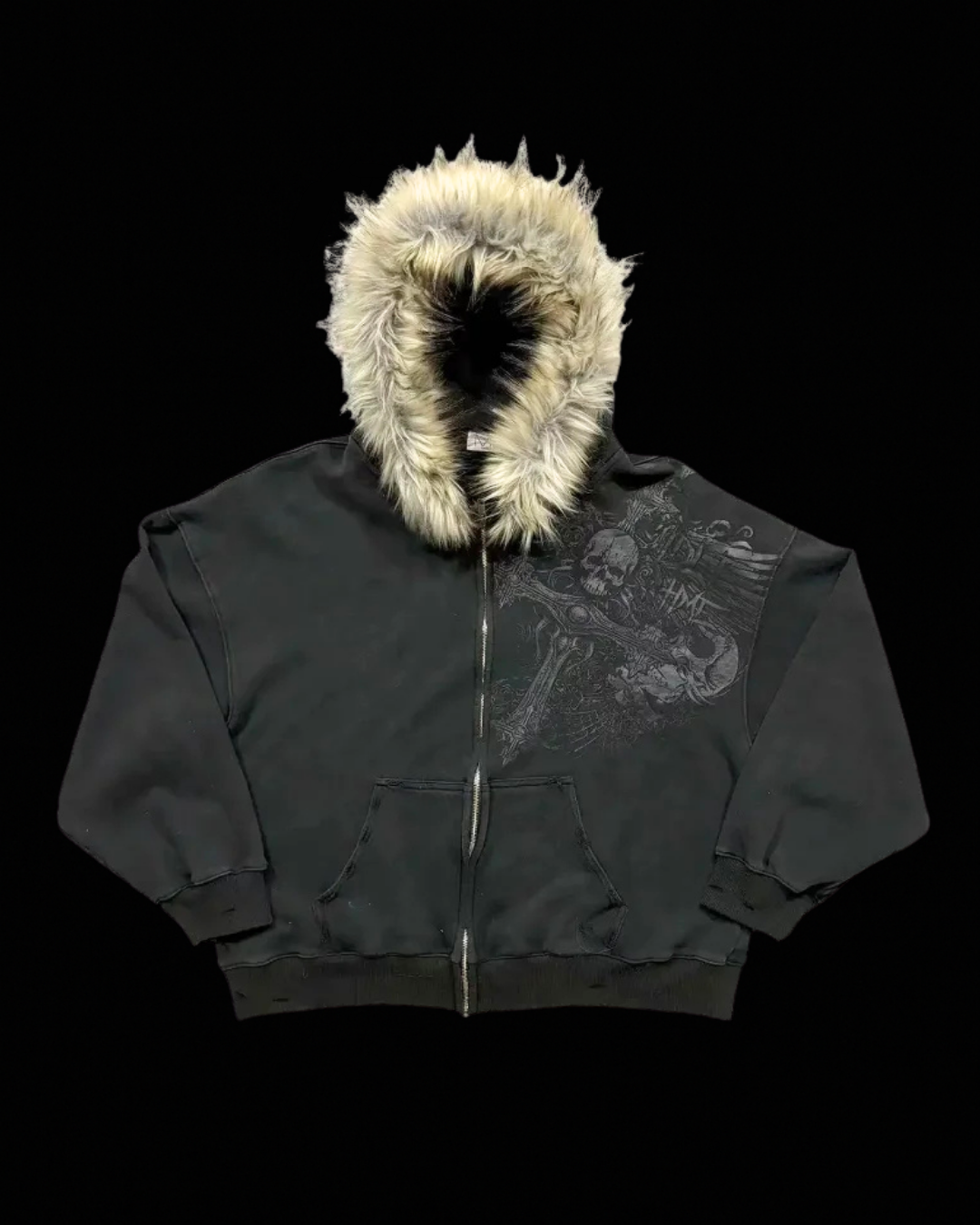 Hooded zip hoodie with contrasting faux fur trim and front pocket