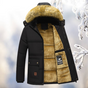 Men's hooded quilted parka with fur-look trim and plush-look lining