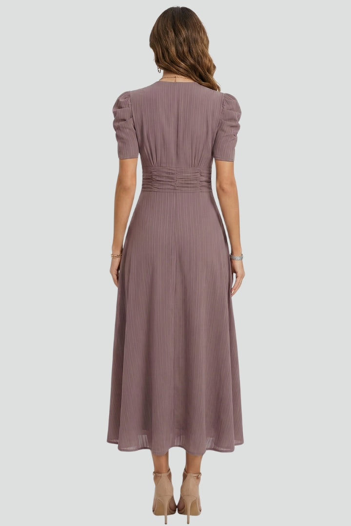 Women's V-Neck Midi Dress with Short Sleeves – Elegant Day & Occasion Dress 4
