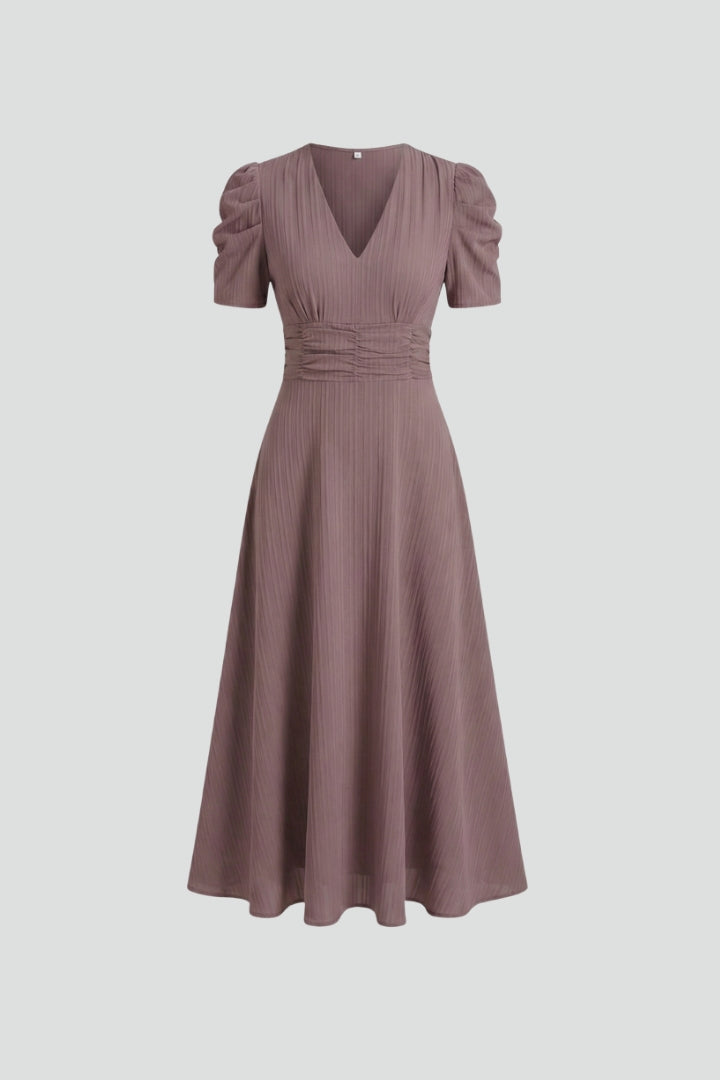 Women's V-Neck Midi Dress with Short Sleeves – Elegant Day & Occasion Dress 1