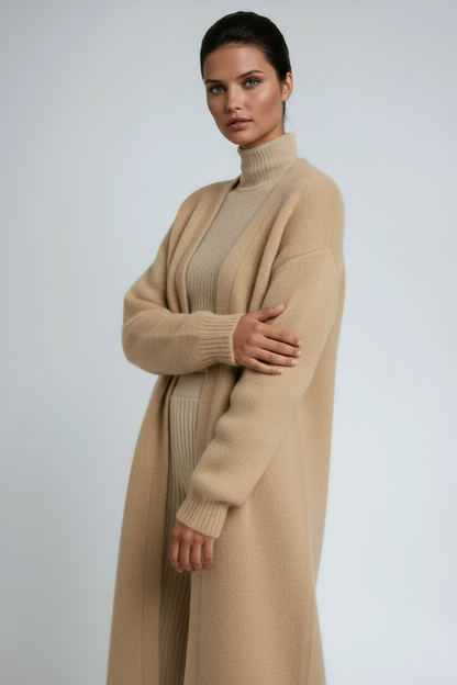 Women's longline open front knit cardigan with long sleeves